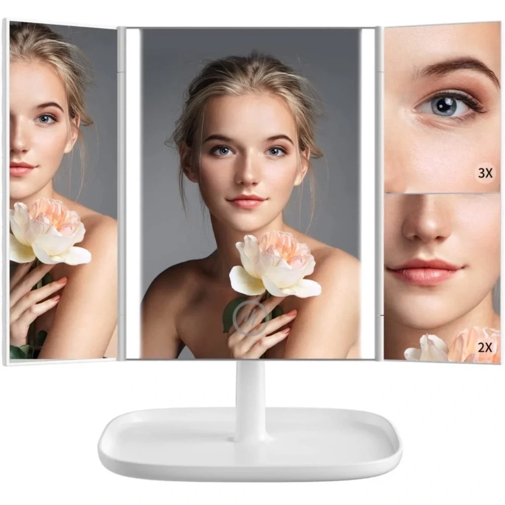 Absolutely Lush Dimmable LED Lighted Trifold Makeup Mirror White Vanity‎ Magnify